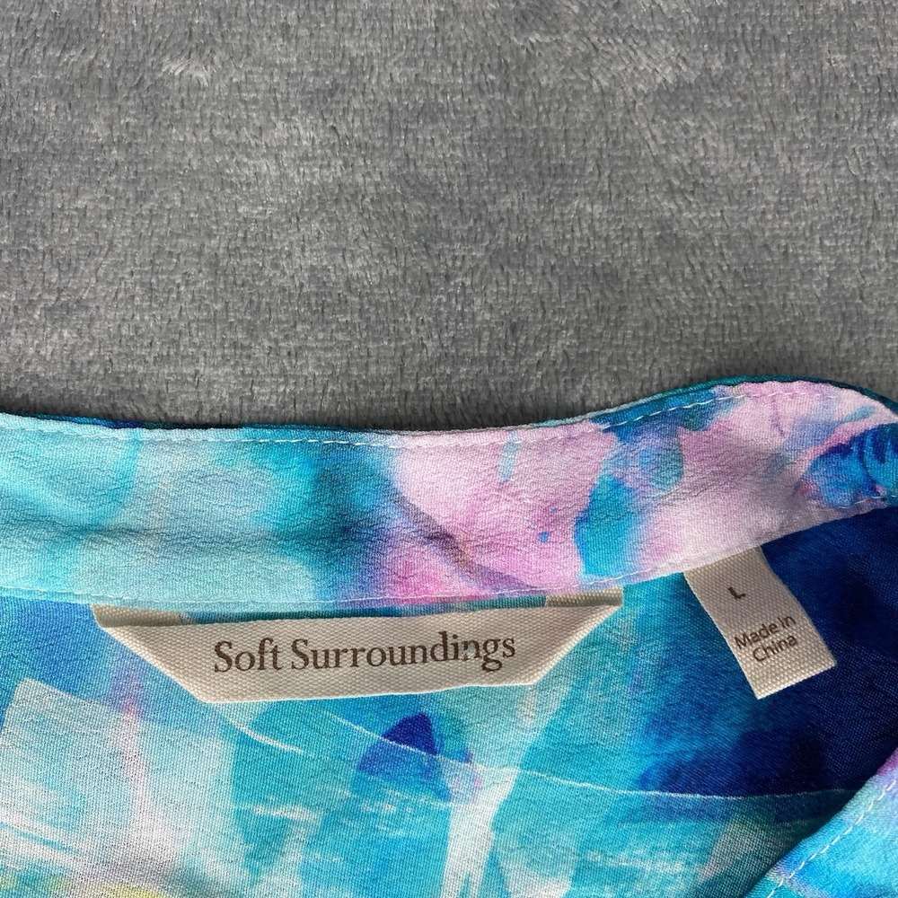 Soft Surroundings Ursa Tunic Large Colorful‎ Rayon Blouse Pleat Details V Neck - Picture 5 of 12